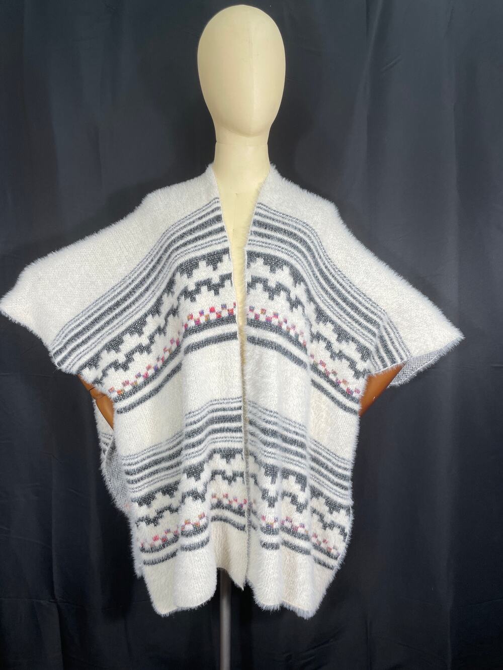 Janice Aztec Design, Knitted Shawl, Lightweight Shrug, Poncho One Size Eyelash